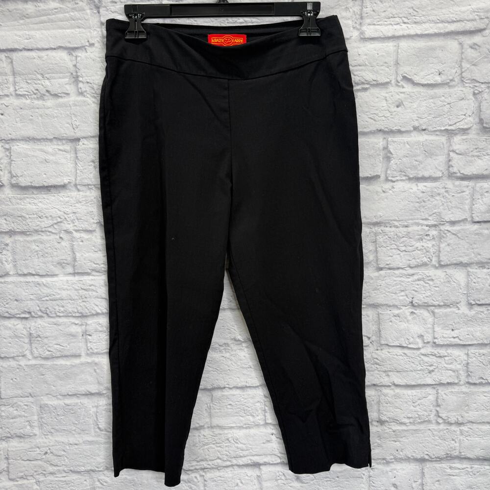 Krazy Larry Womens Black Pull On Pants Size 8 Stretch Straight Leg Capri